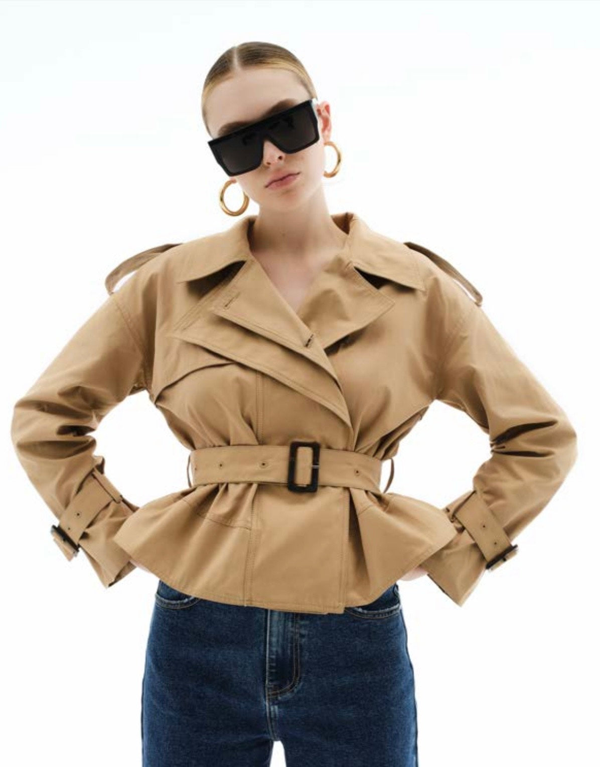 ELEH Cropped crush trench jacket